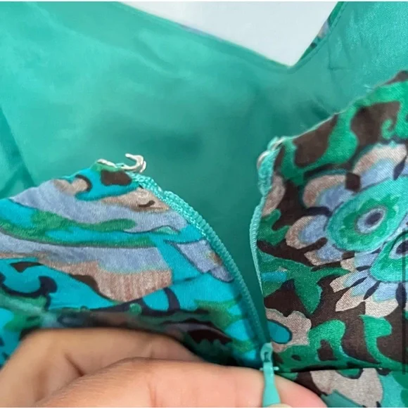 J. Crew 100% Silk Green / Teal Paisley Strapless Boho Dress Women’s Size 14 - Picture 5 of 11